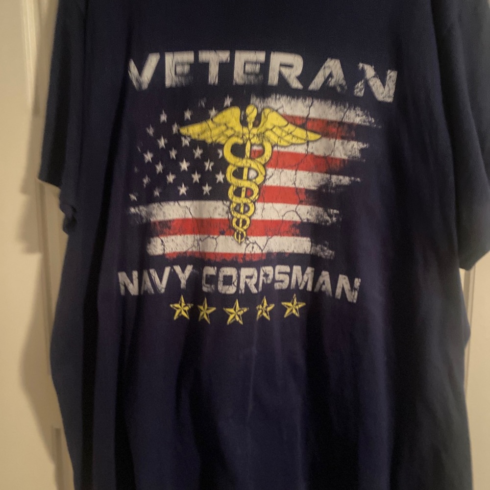 Blue port & company t shirt 3xl small stain right shoulder. Light weight
